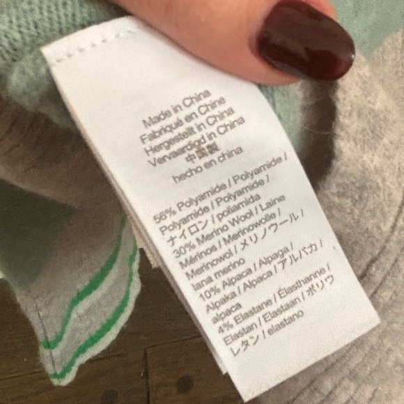 J. Crew Gray and Green Striped Knit Turtleneck Wool and Alpaca Blend Cabincore - Picture 4 of 4